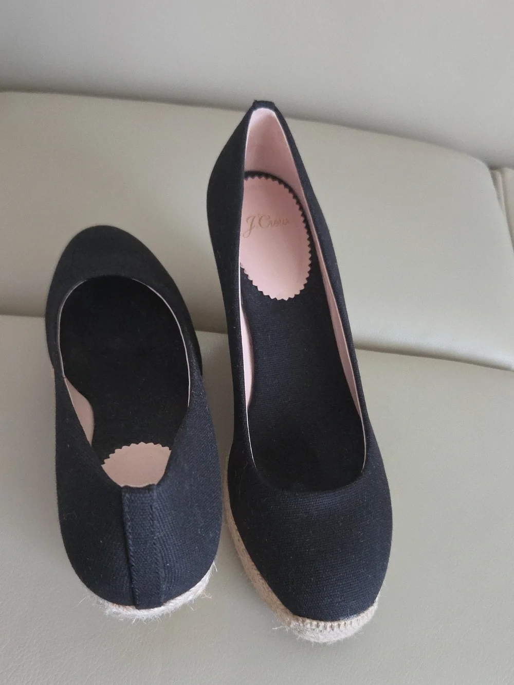 J. Crew Black Canvas Espadrille Wedge Pumps Size 9.5
